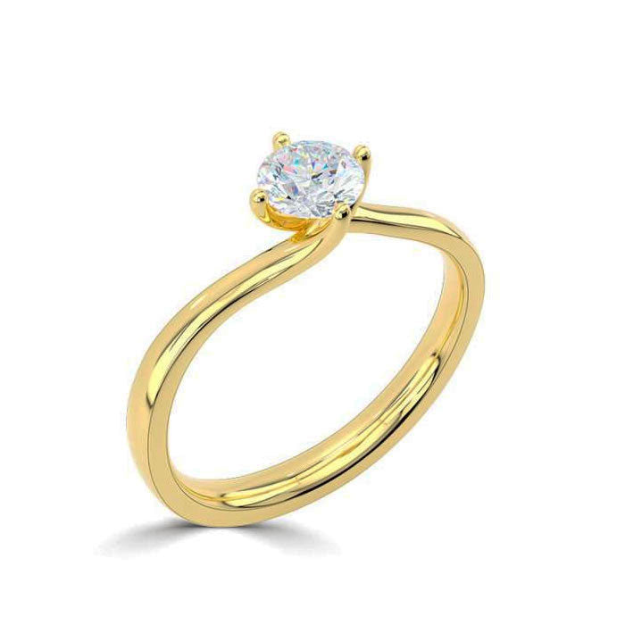 18ct Yellow Gold Elegant Four Claw Twist Diamond Ring