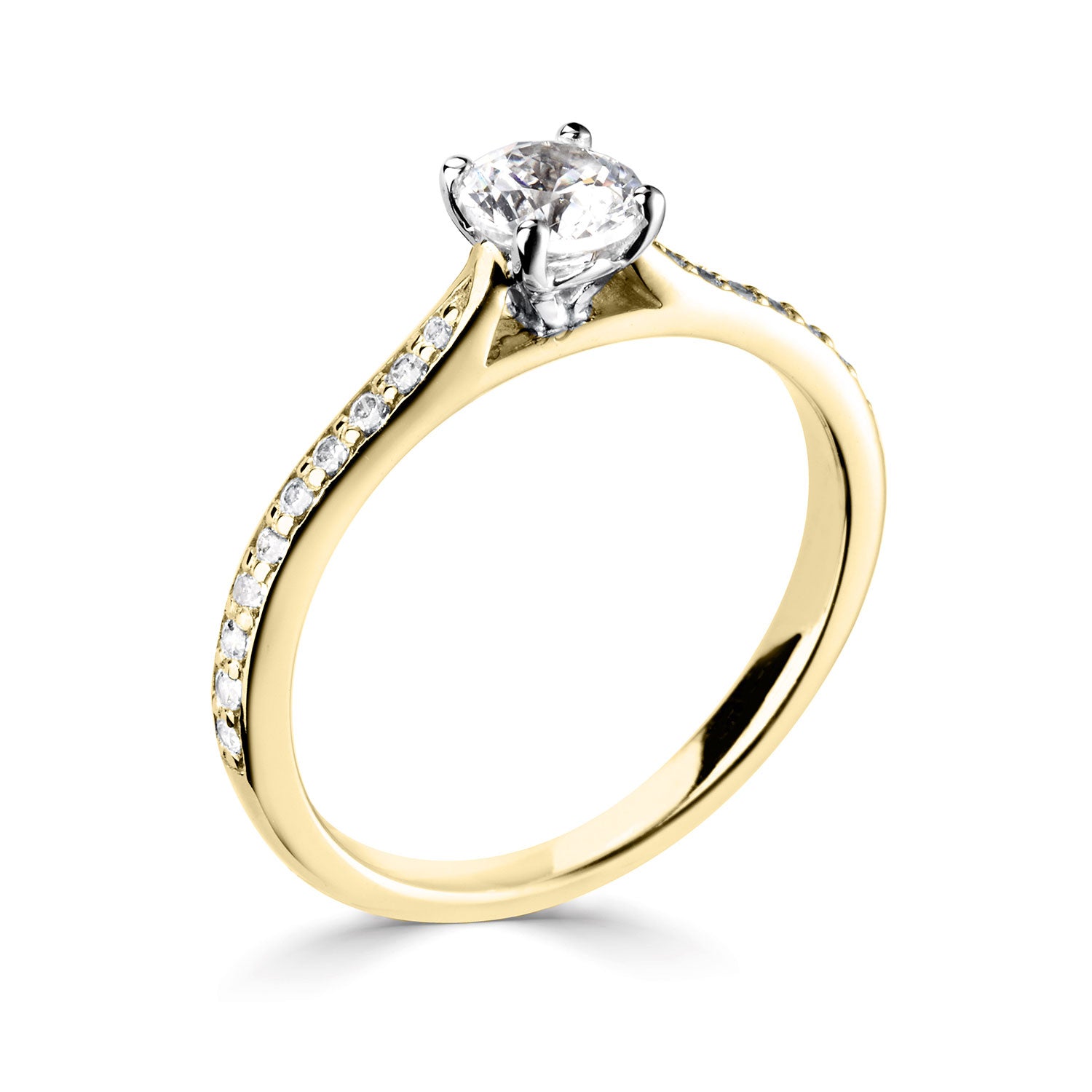 18ct Yellow Gold And Platinum Diamond Ring With Pave Set Rising