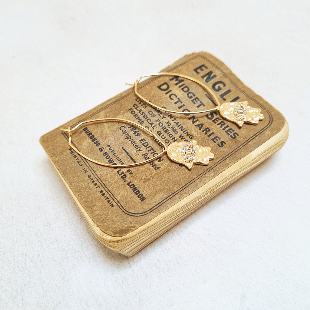 Gold Plated Hamsa Hand Oval Hoop Earrings in a Bottle