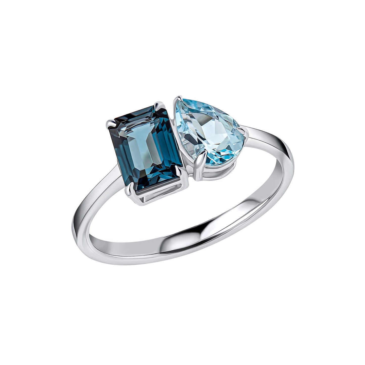 9ct White Gold Double Blue Topaz Set Dress Ring