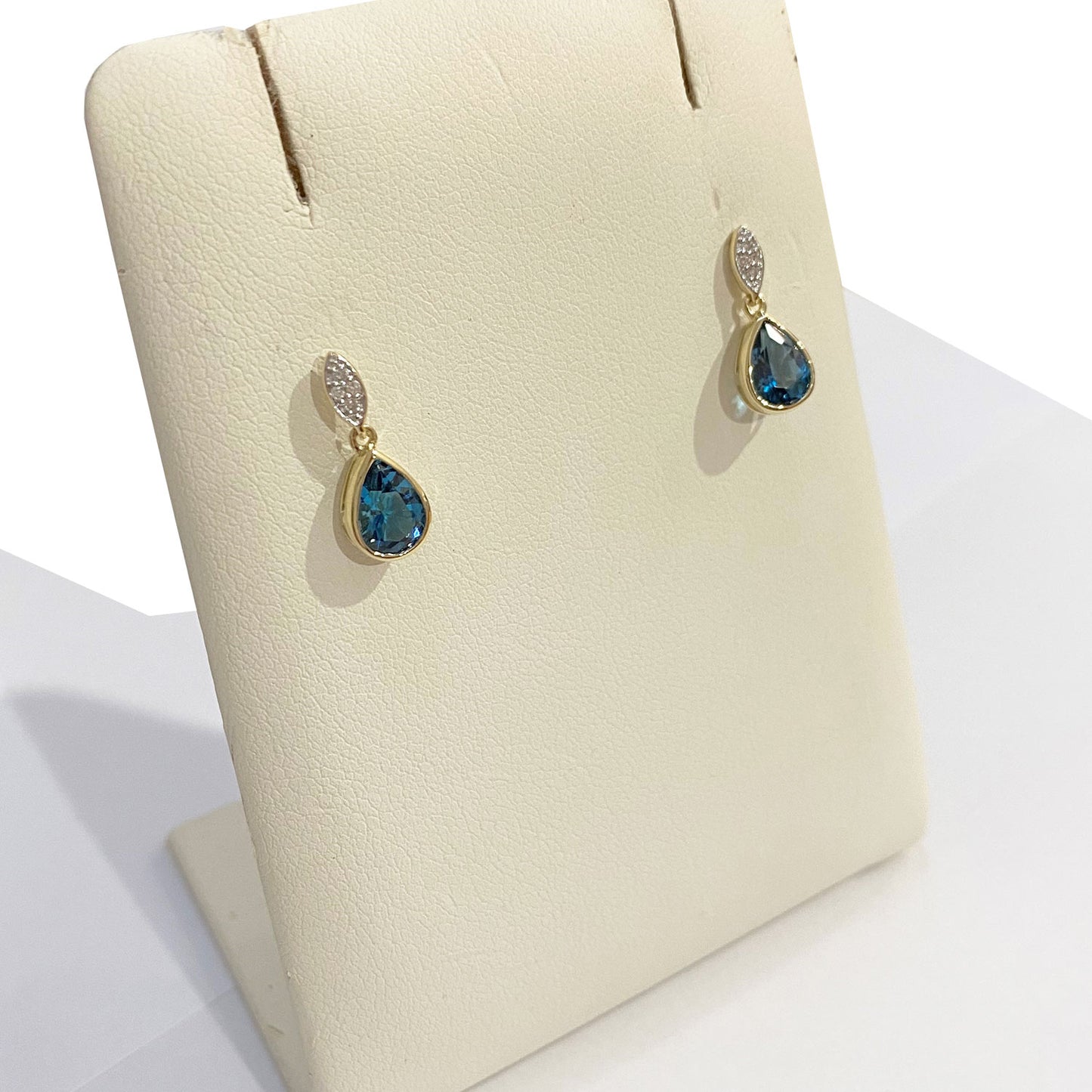 9ct yellow Gold Blue Topaz And Diamond Set Earrings