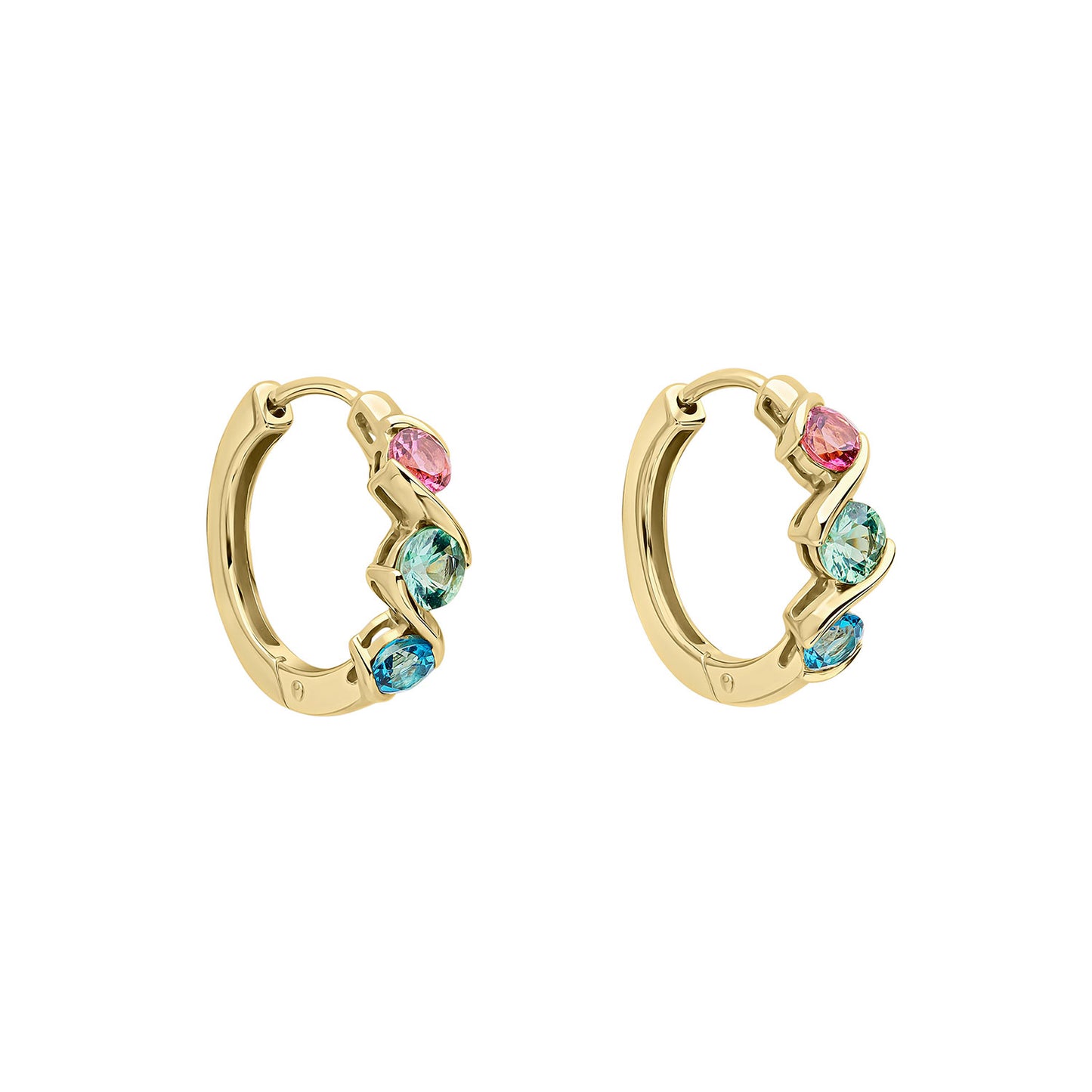 9ct Yellow Gold Triple Colour Stoneset Earrings