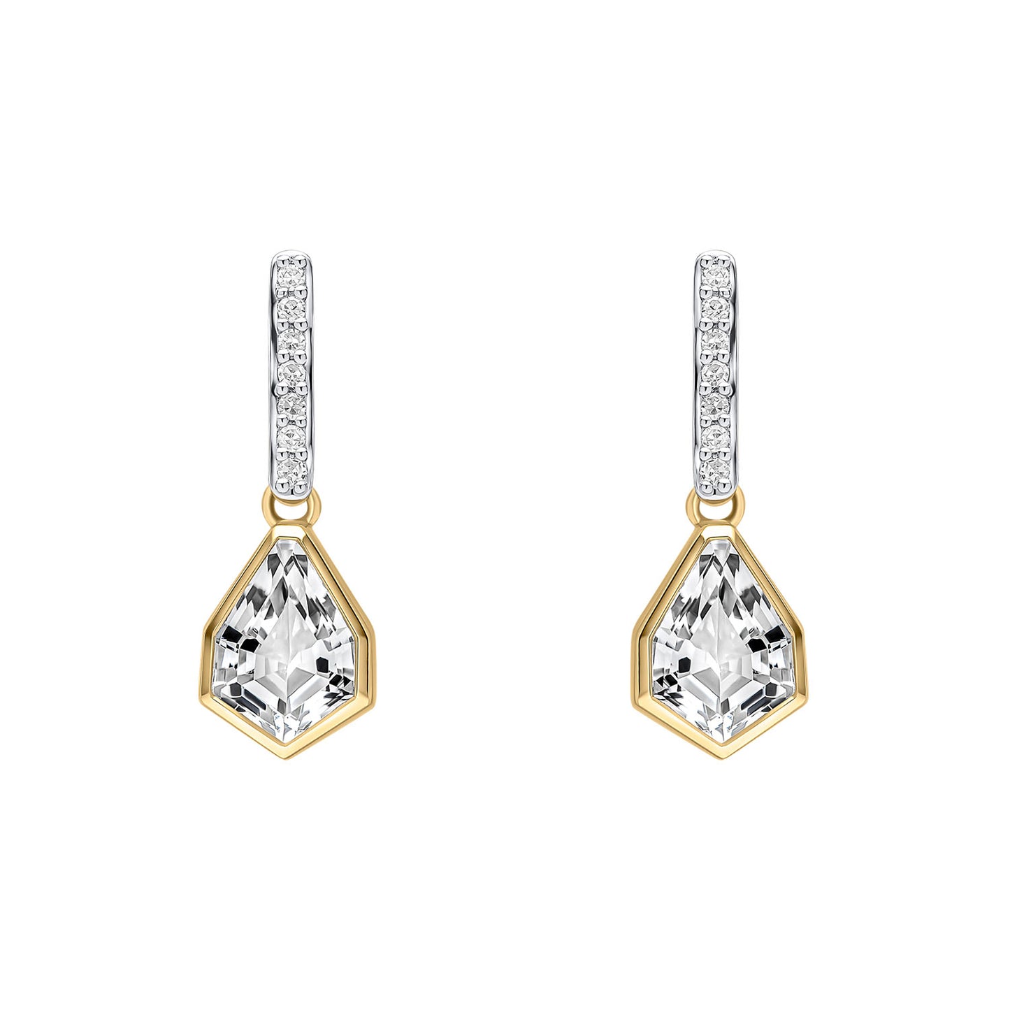 9ct Yellow And White Gold White Topaz And Diamond Set Drop Earrings