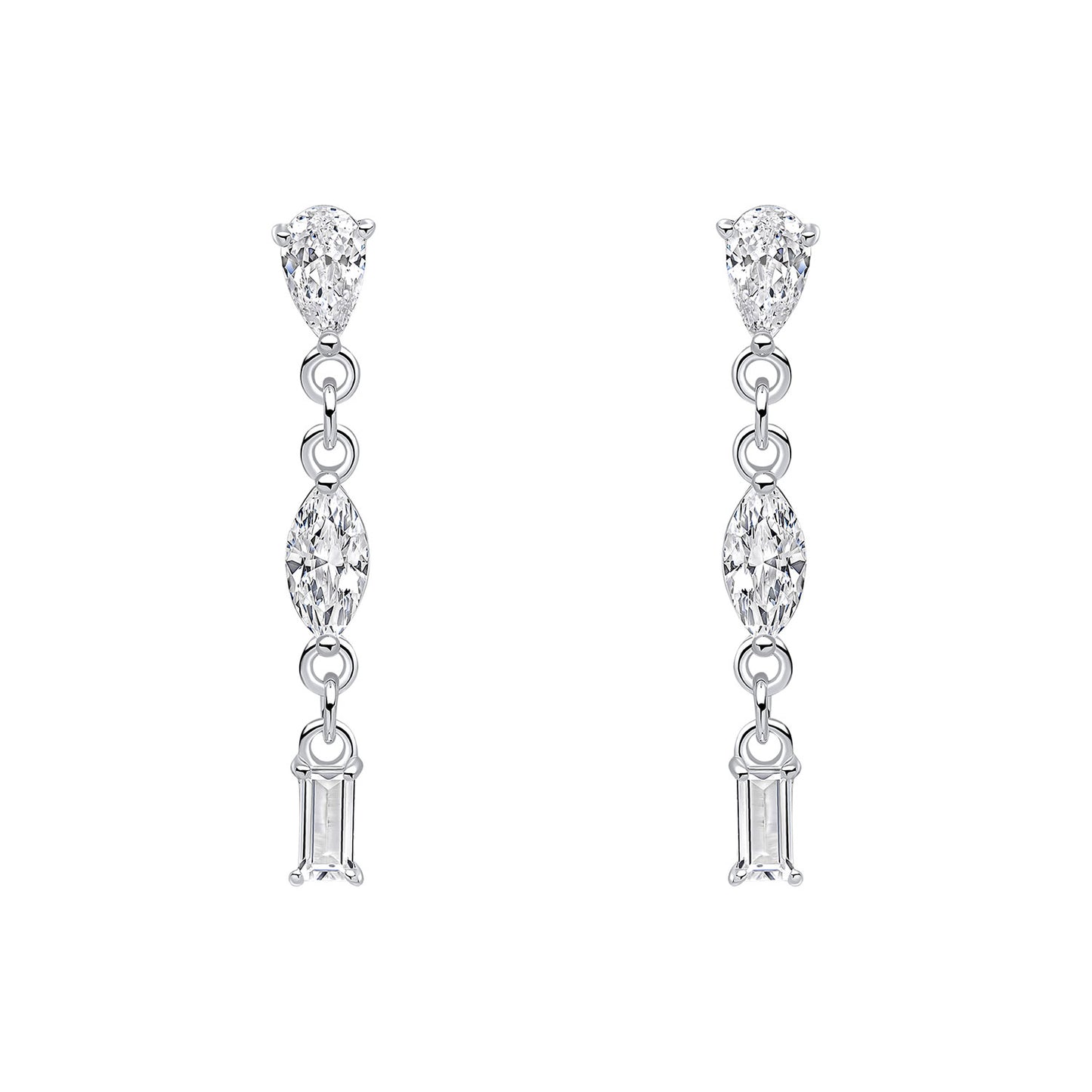 Sterling Silver Cubic Zirconia Set Drop Earrings