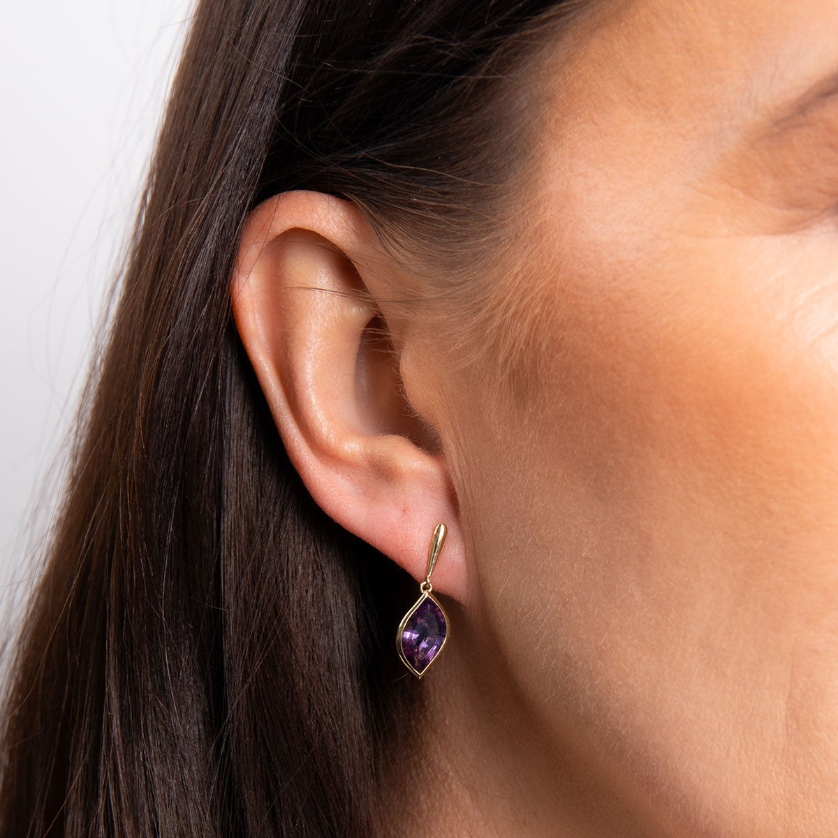 9ct Yellow Gold Amethyst Set Drop Earrings