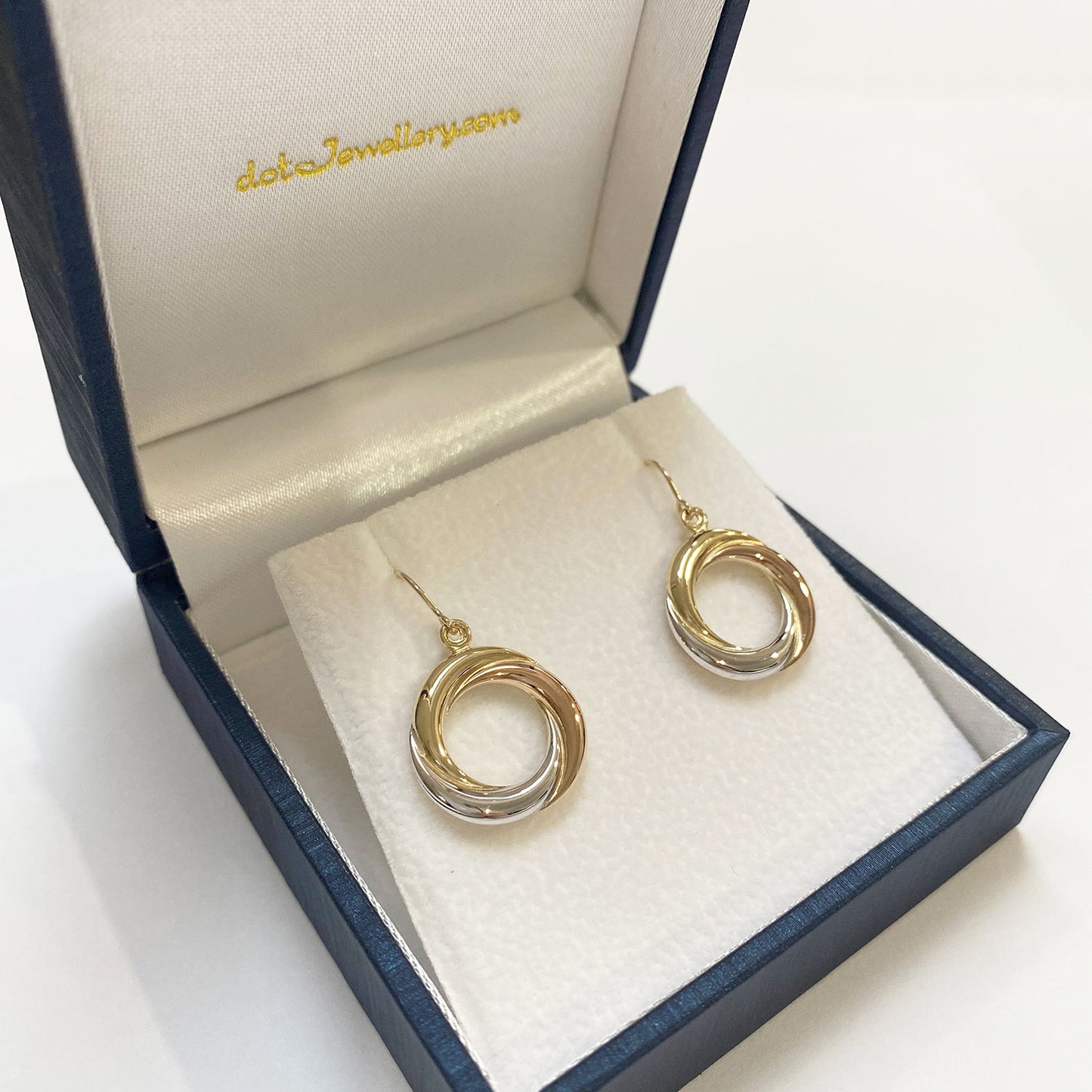 9ct Yellow, White And Rose Gold Circular Earrings