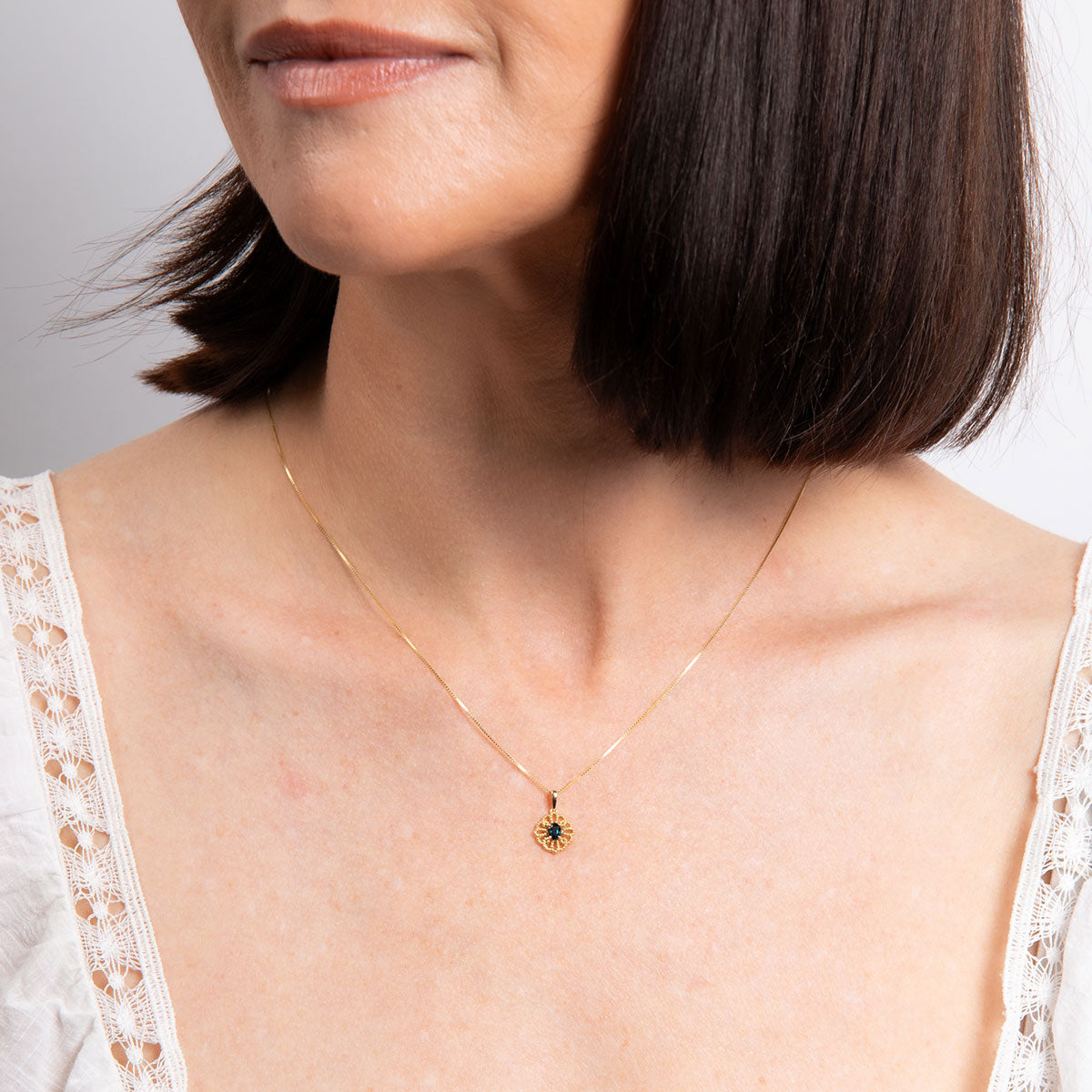 9ct Yellow Gold Blue Sapphire Set Pendant