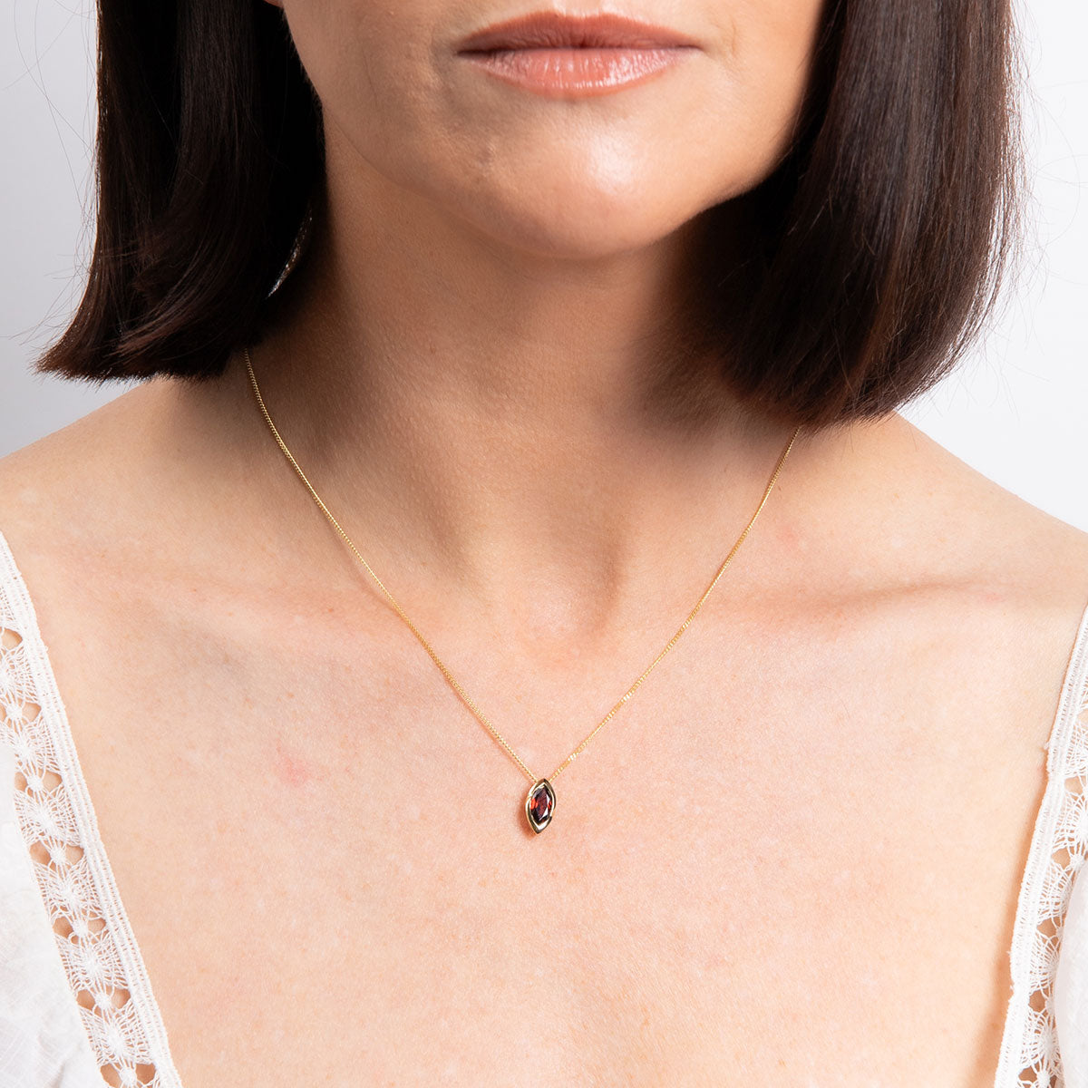 9ct Yellow Gold Marquise Garnet Set Pendant