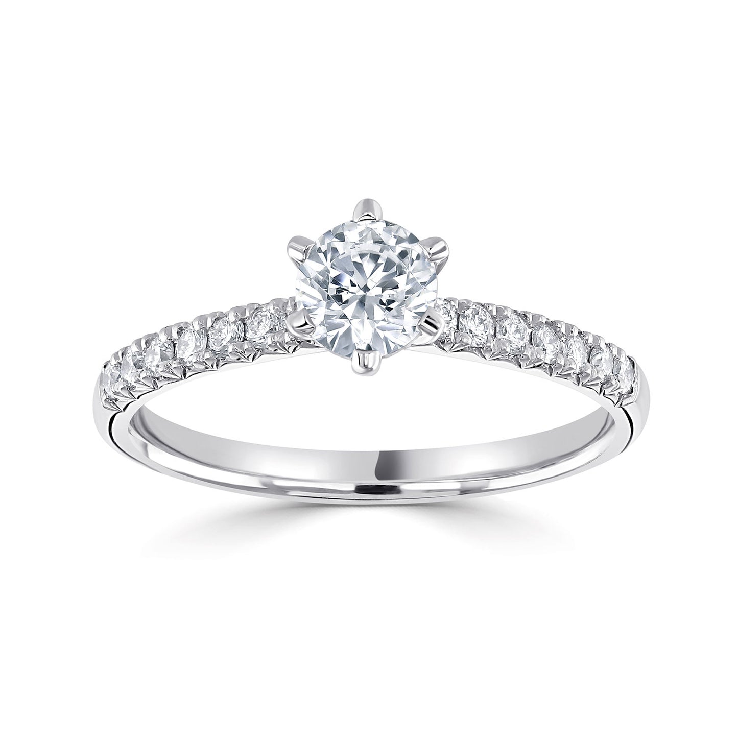 Platinum Six Claw Diamond Ring With Diamond Shoulders
