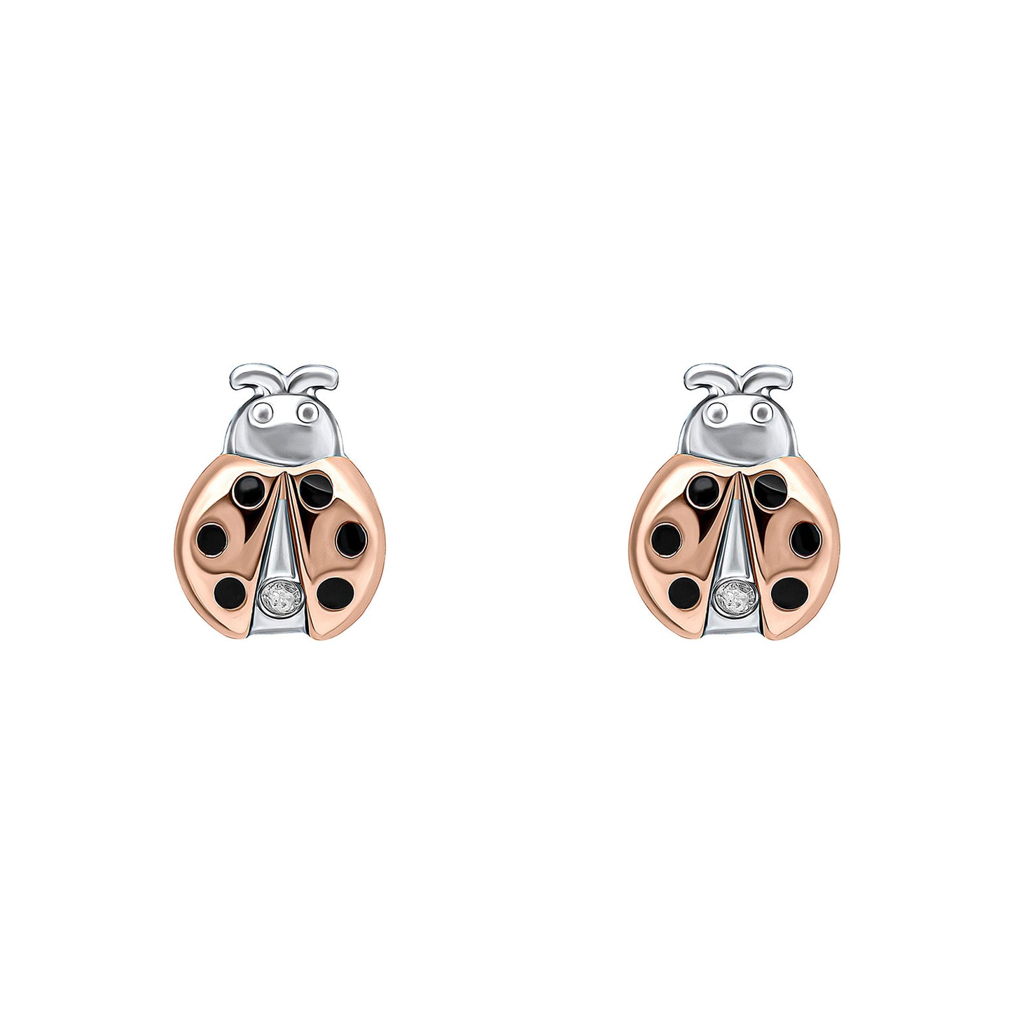 Sterling Silver Diamond Set Ladybird Stud Earrings