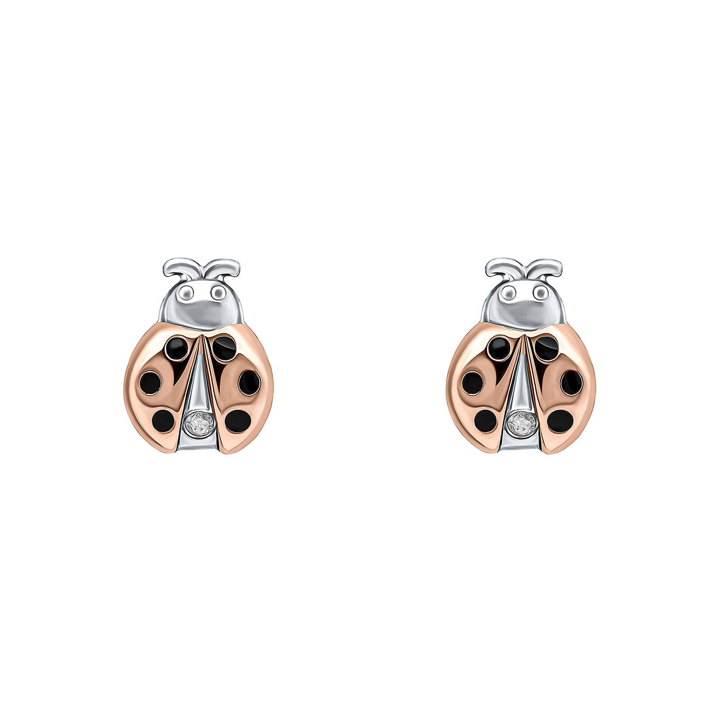 Sterling Silver Diamond Set Ladybird Stud Earrings