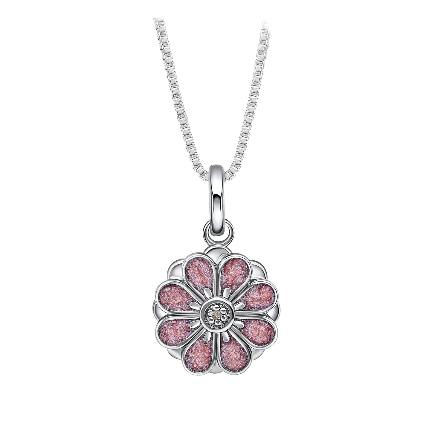 Sterling Silver Diamond Set Pinning Flower Pendant