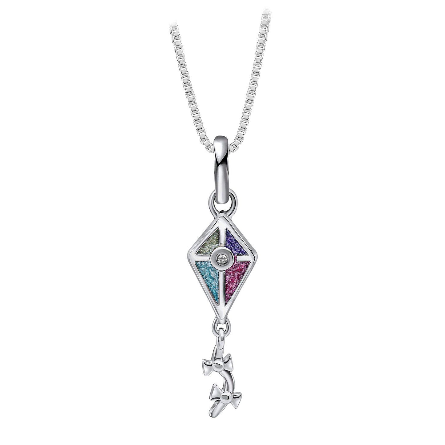 Sterling Silver Diamond Set Colourful Kite Pendant