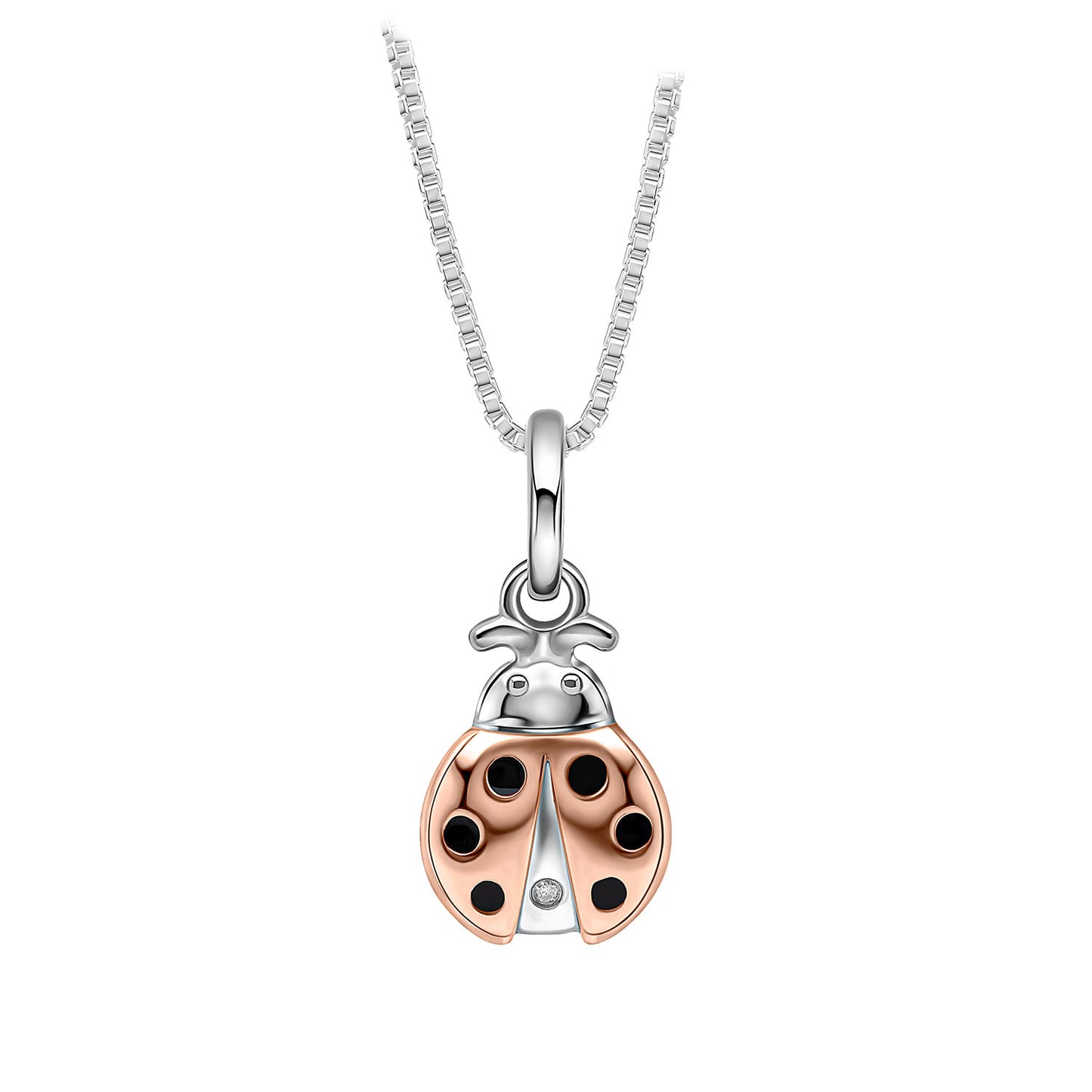 Sterling Silver Diamond Set Ladybird Pendant With Enamel