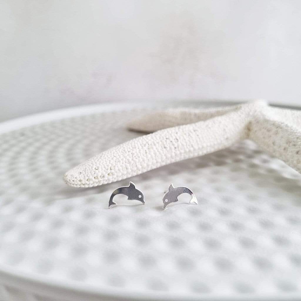 Dolphin Silver Plated Stud Earrings in a Bottle