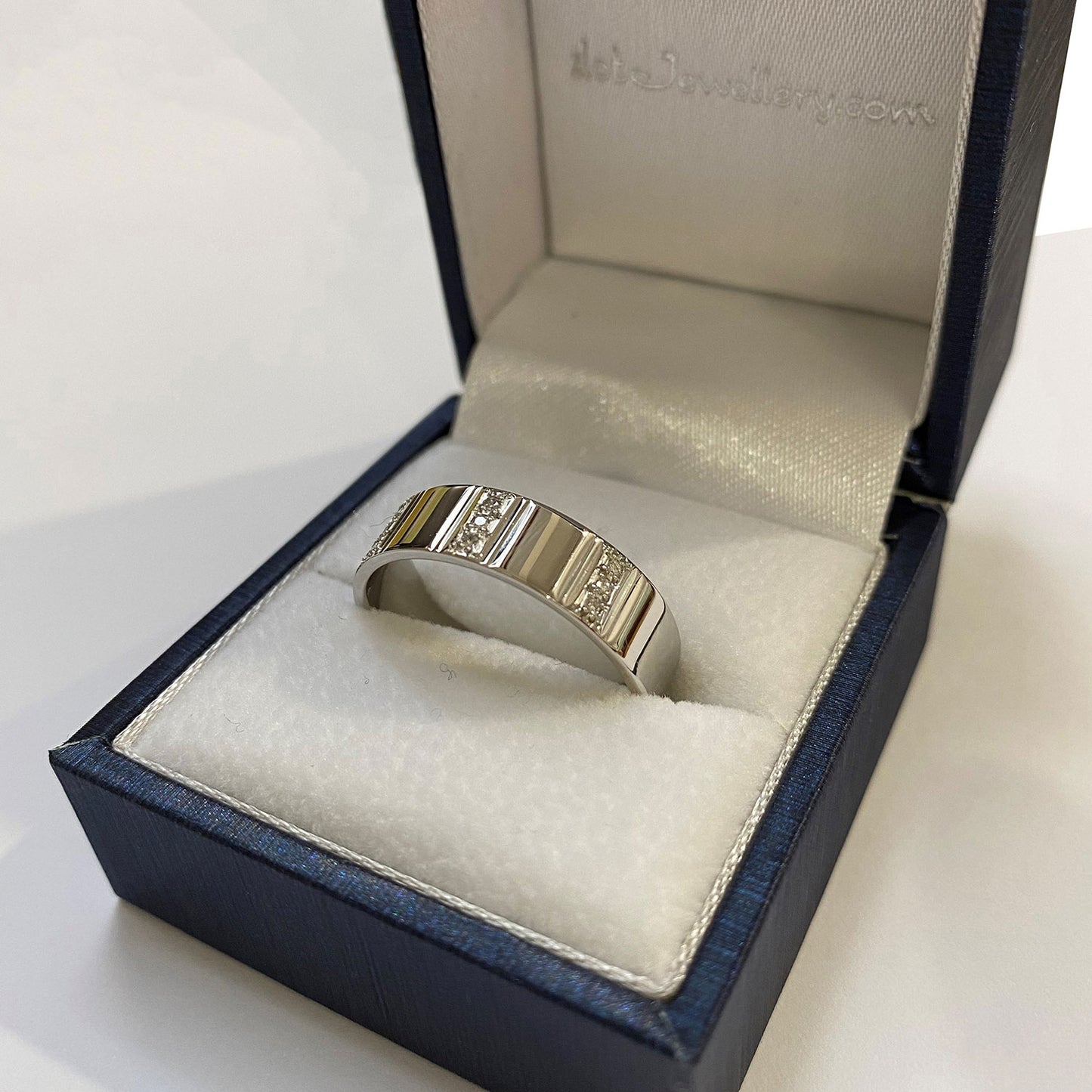 Three Row Diamond Set 14ct White Gold 6mm Wedding Ring