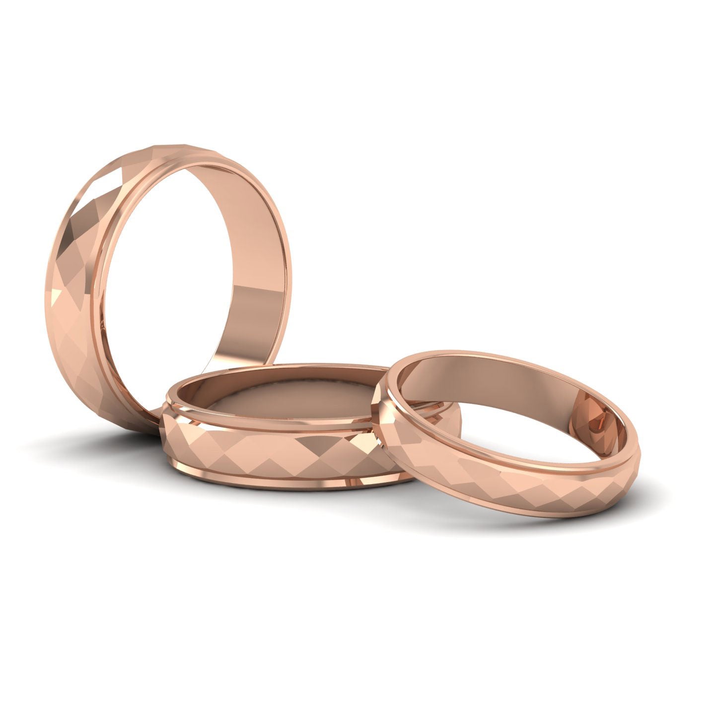 Facet And Line Pattern 9ct Rose Gold 4mm Wedding Ring