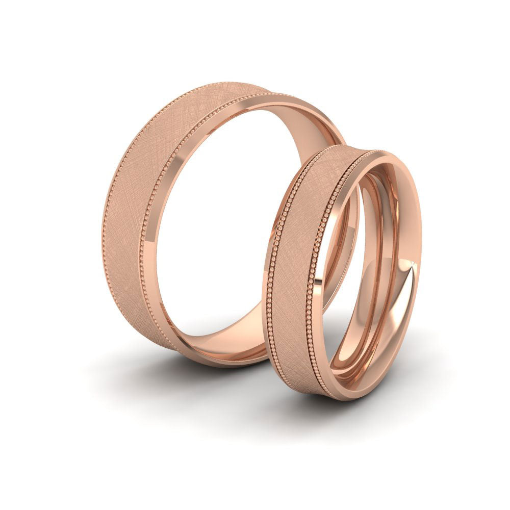 Hatched Centre And Millgrain Patterned 18ct Rose Gold 5mm Wedding Ring