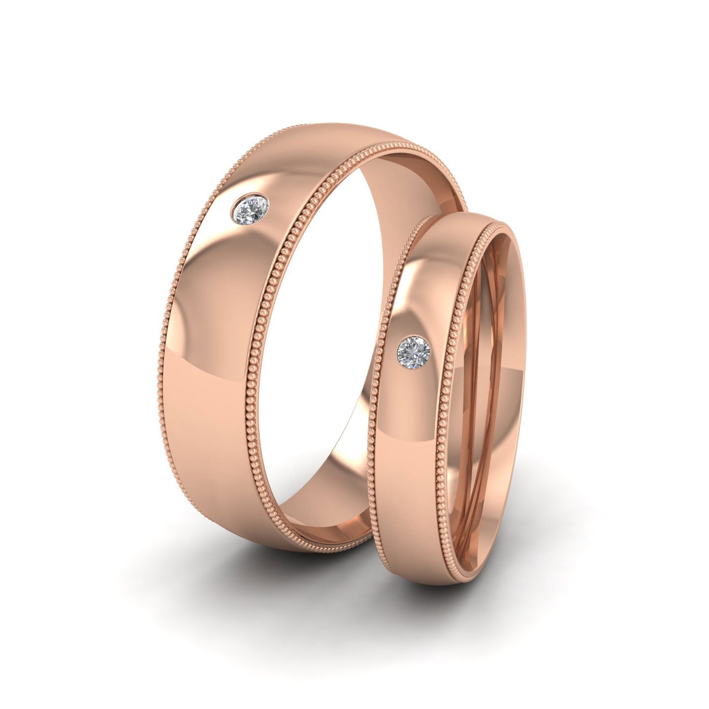 Single Flush Diamond Set And Millgrain Edge 18ct Rose Gold 4mm Wedding Ring