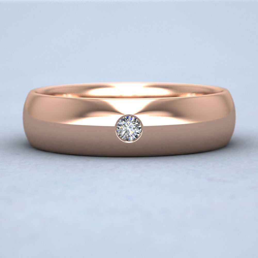Single Flush Diamond Set 9ct Rose Gold 6mm Wedding Ring Down View