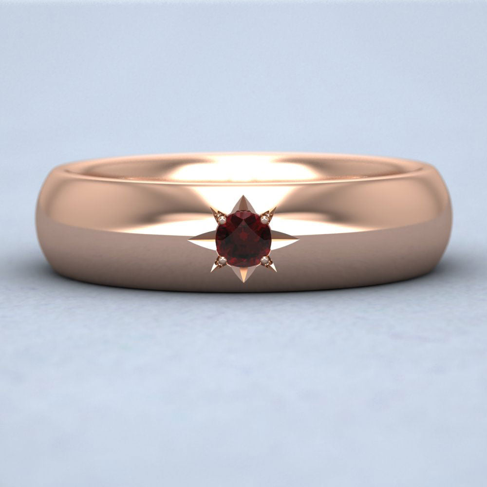 Garnet Star Set 18ct Rose Gold 6mm Wedding Ring Down View