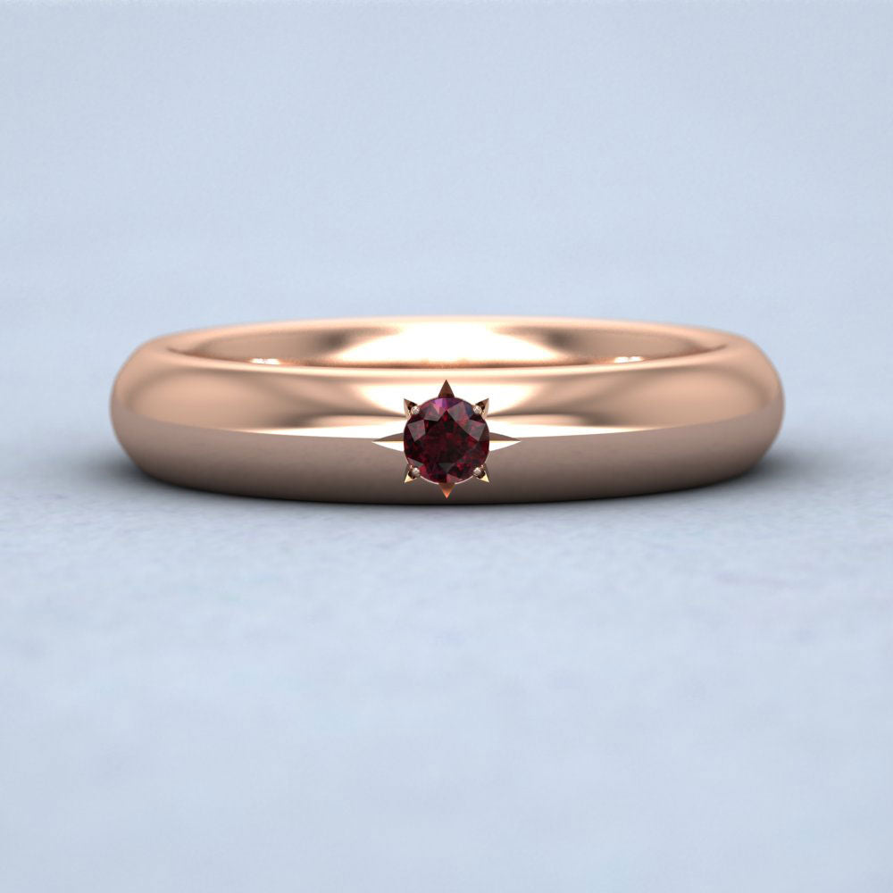 Ruby Star Set 9ct Rose Gold 4mm Wedding Ring Down View