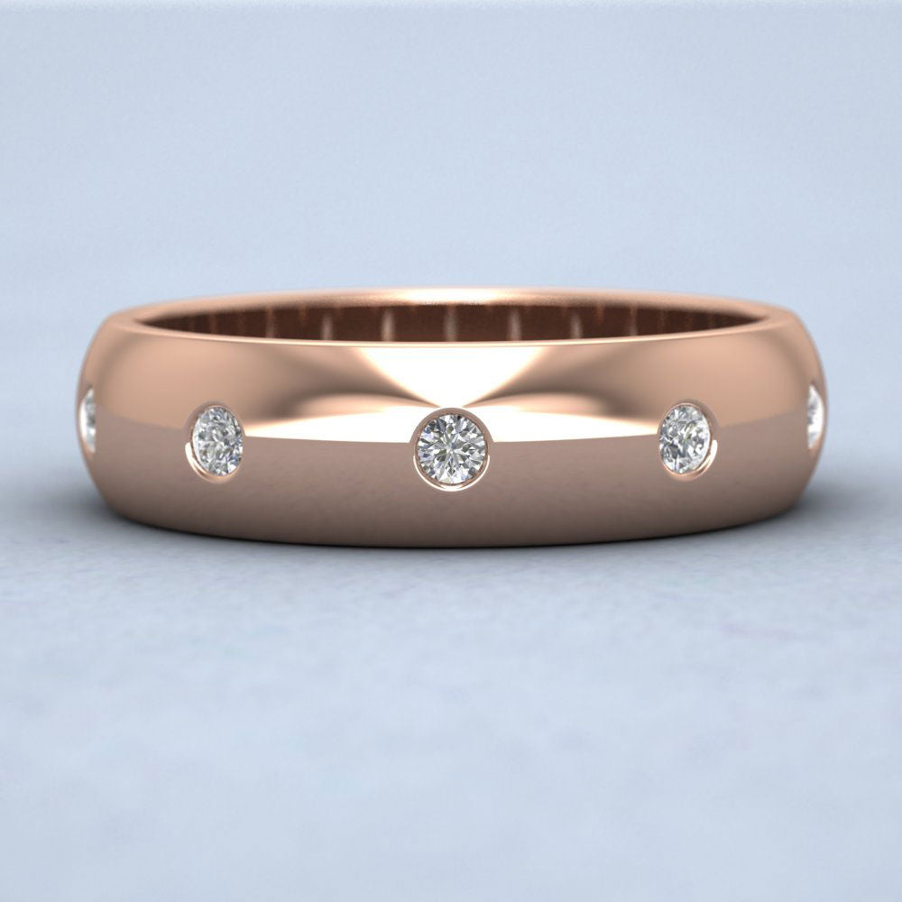 Ten Diamond Set Flush 18ct Rose Gold 6mm Wedding Ring Down View