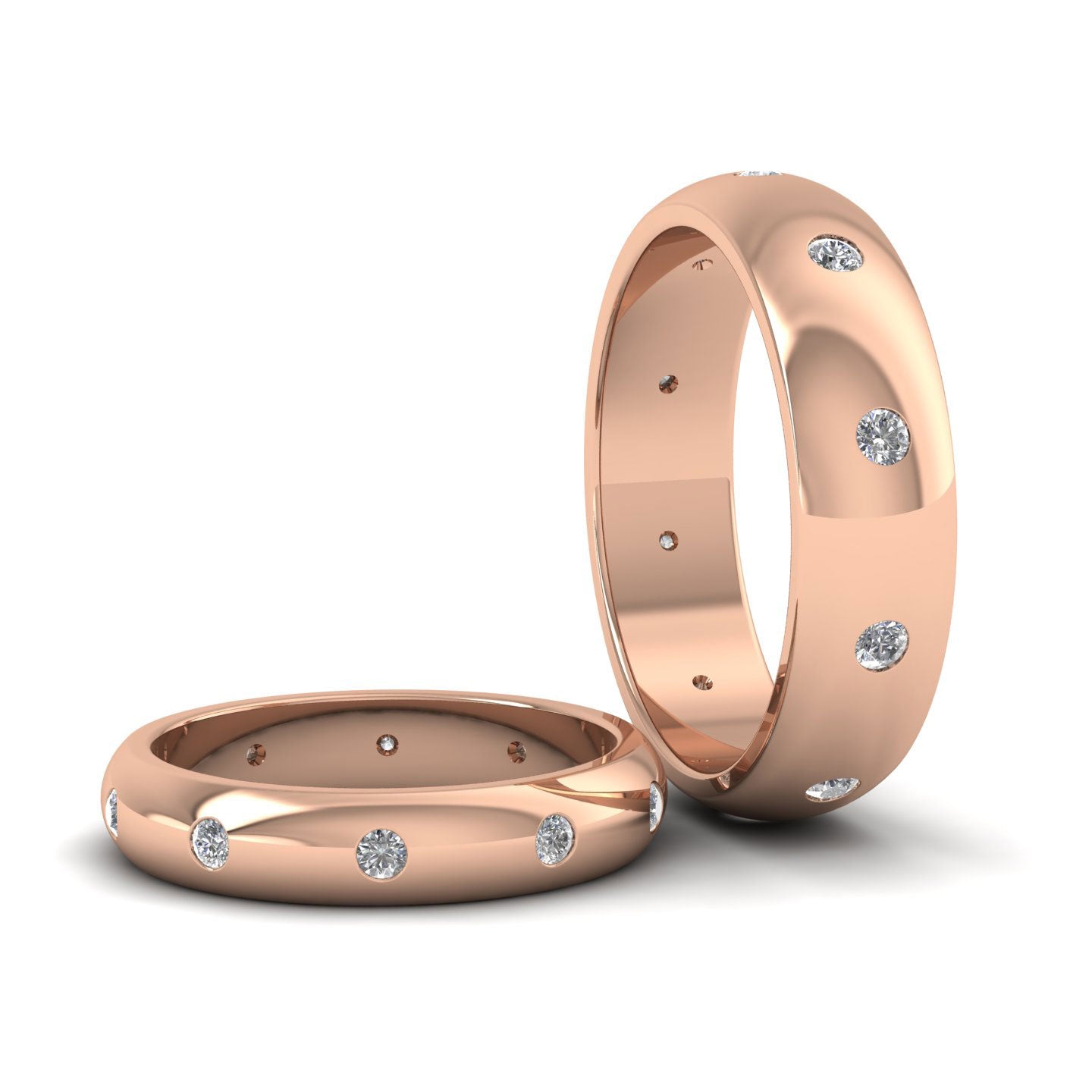 Ten Diamond Set Flush 18ct Rose Gold 6mm Wedding Ring