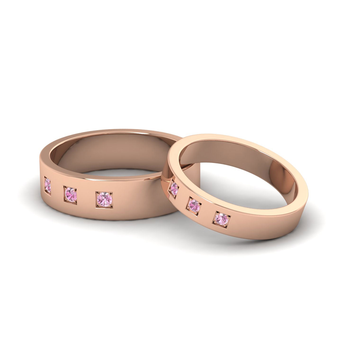 Three Pink Sapphires With Square Setting 9ct Rose Gold 4mm Wedding Ring