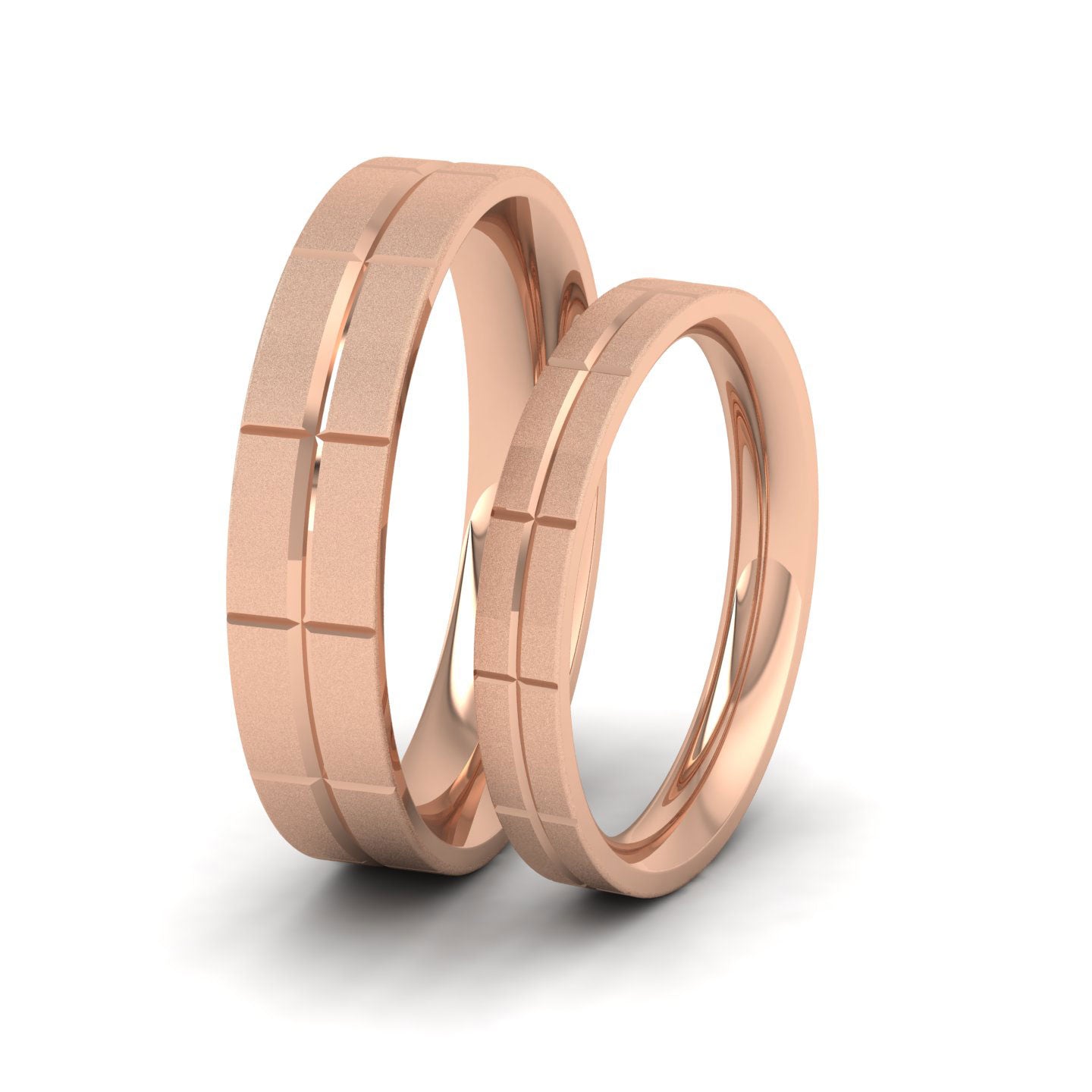 Cross Line Patterned 18ct Rose Gold 5mm Flat Comfort Fit Wedding Ring