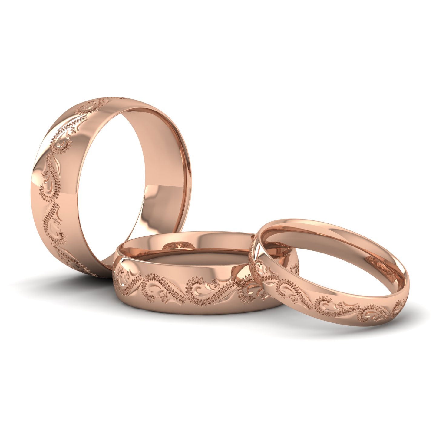 Engraved Court Shape 9ct Rose Gold 4mm Wedding Ring