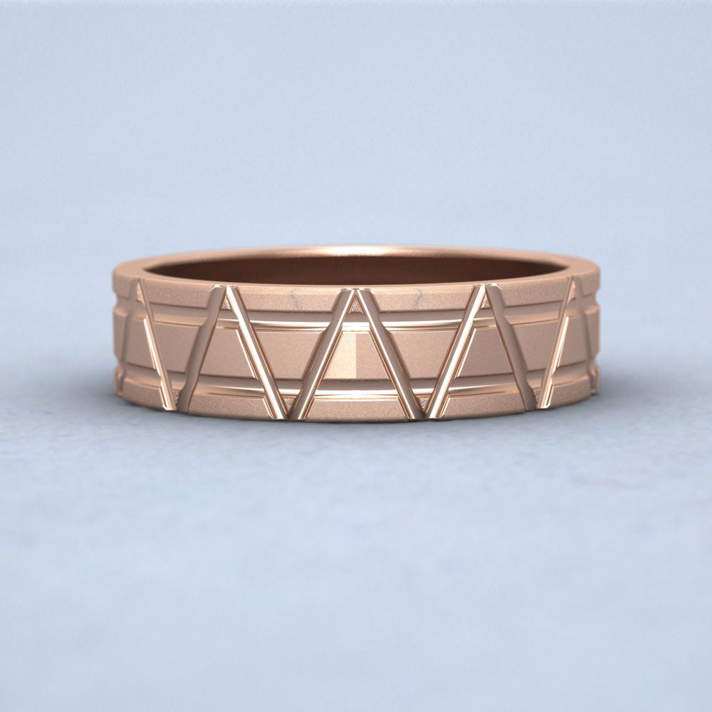 Zig Zag And Groove Pattern 18ct Rose Gold 5mm Flat Wedding Ring L