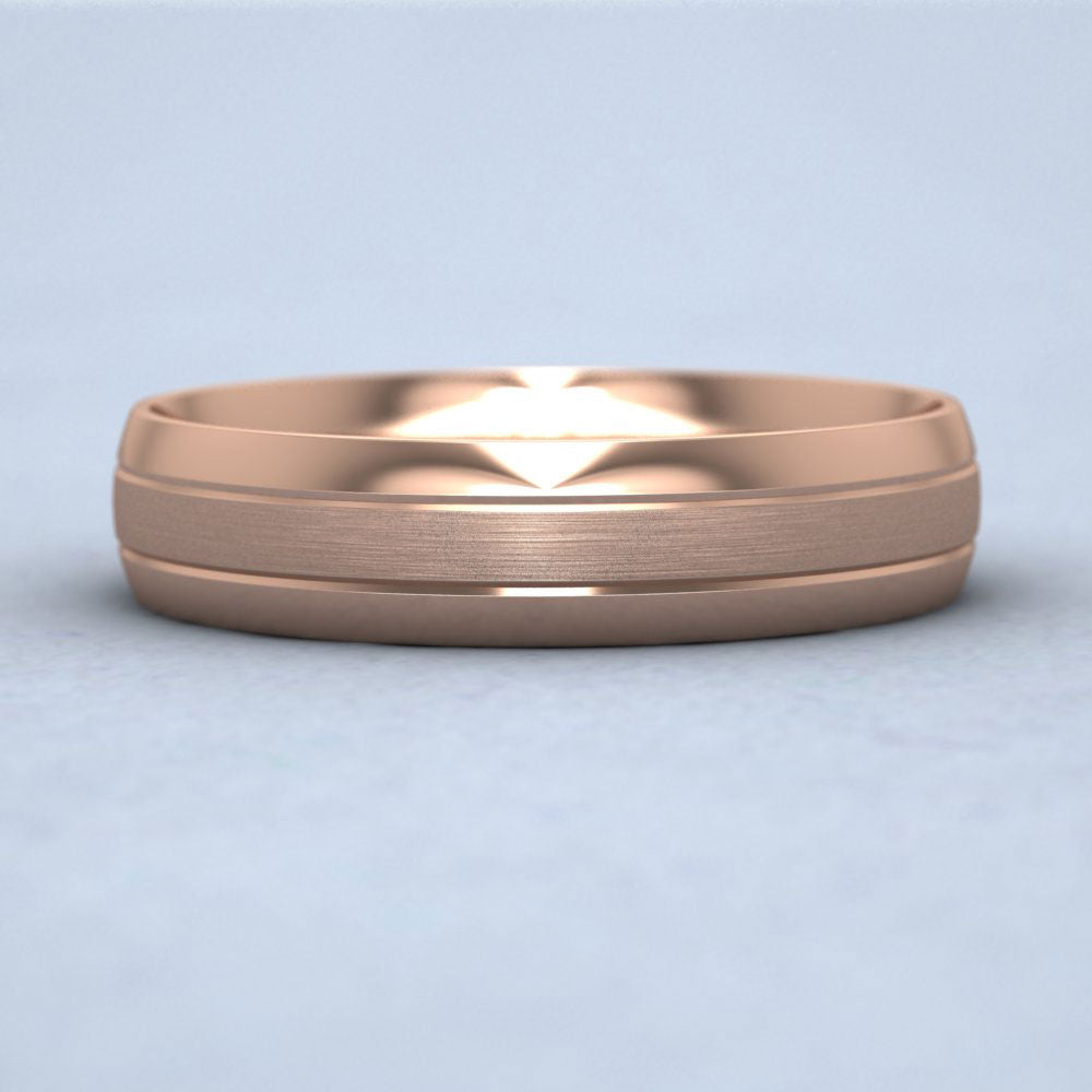Line Shiny And Matt Finish 9ct Rose Gold 5mm Wedding Ring