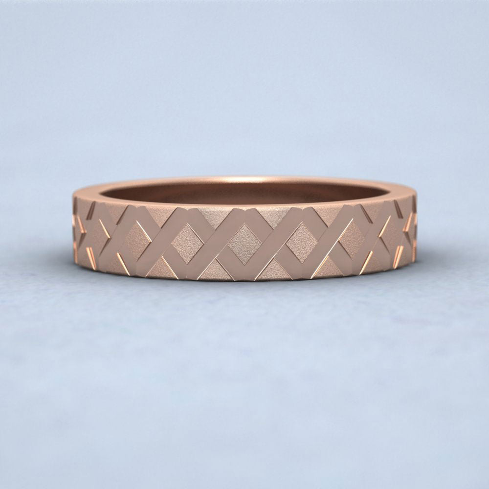 Diagonal Cross Pattern 9ct Rose Gold 4mm Wedding Ring