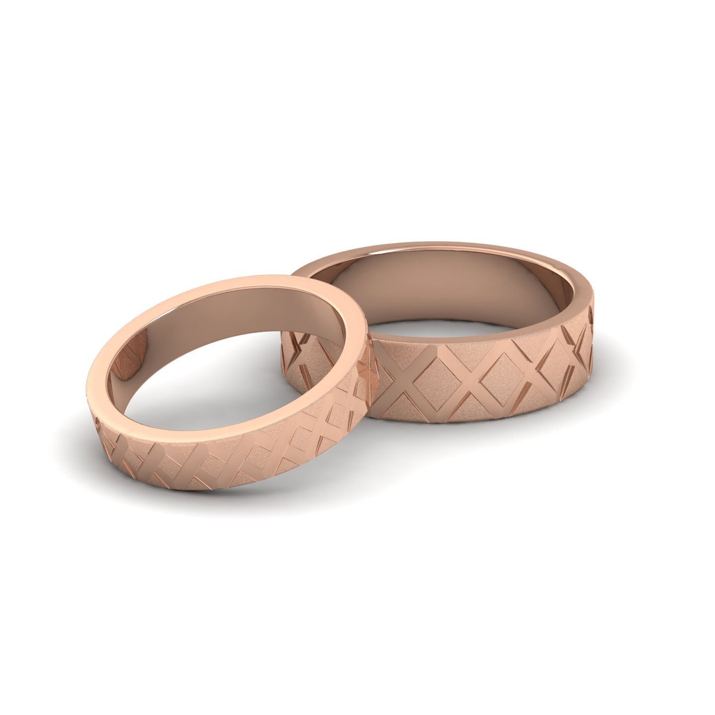 Diagonal Cross Pattern 9ct Rose Gold 4mm Wedding Ring