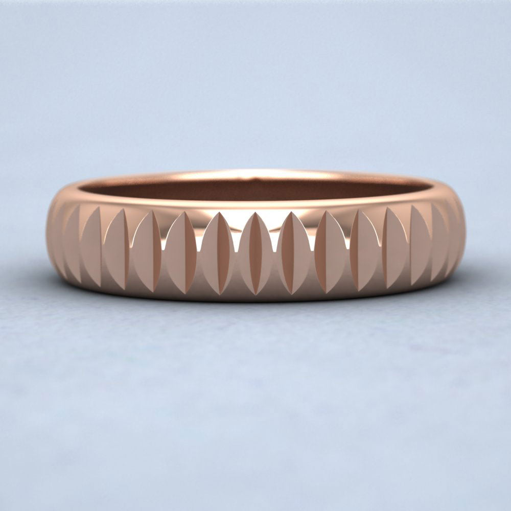 Cut Leaf Across Pattern 9ct Rose Gold 5mm Wedding Ring
