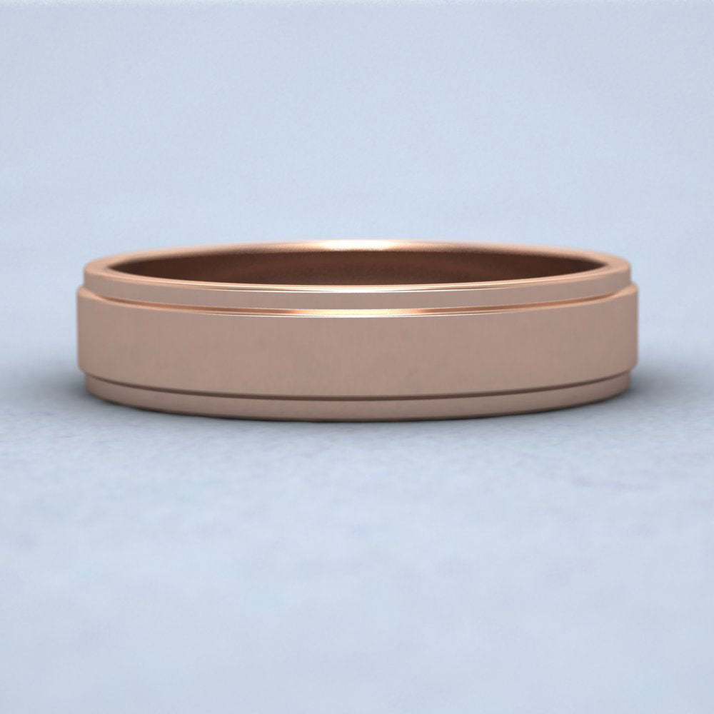 Stepped Edge Pattern Flat 9ct Rose Gold 5mm Flat Wedding Ring