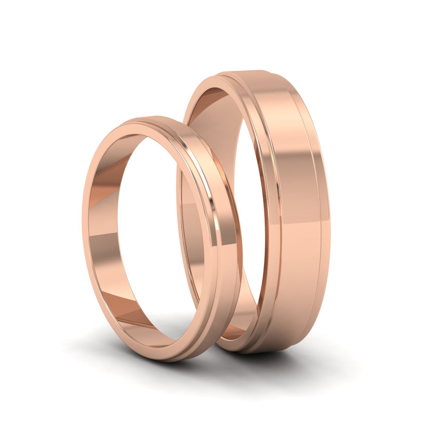 Stepped Edge Pattern Flat 9ct Rose Gold 3mm Flat Wedding Ring