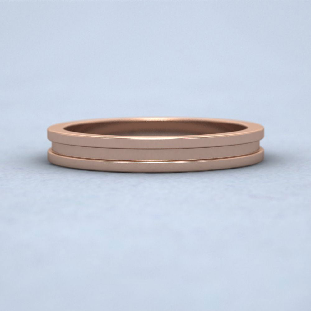 Flat Central Grooved 9ct Rose Gold 3mm Flat Wedding Ring