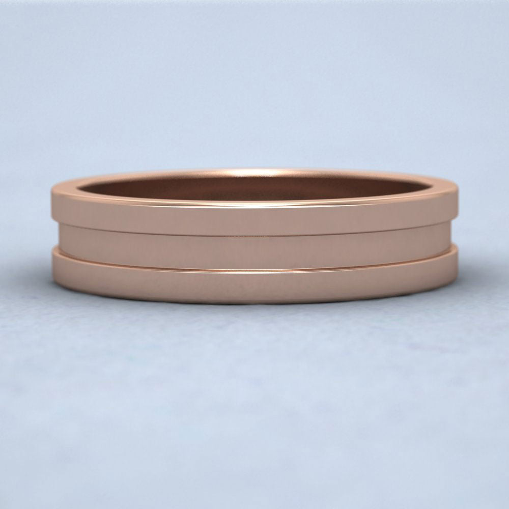 Flat Central Grooved 9ct Rose Gold 5mm Flat Wedding Ring