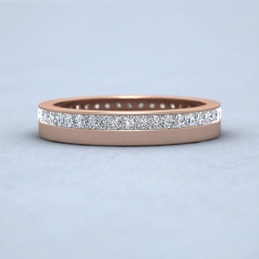Full Channel Set Princess Cut Diamond 9ct Rose Gold 3.5mm Wedding Ring