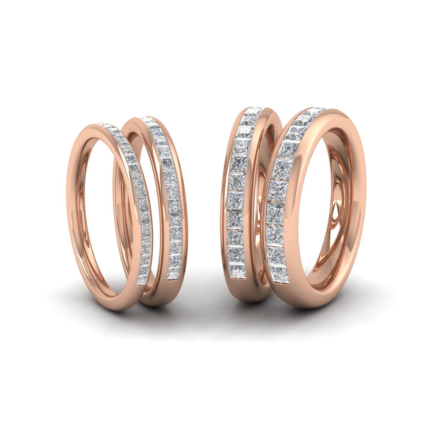 Princess Cut Diamond 0.25ct Half Channel Set Wedding Ring In 9ct Rose Gold 2mm Wide