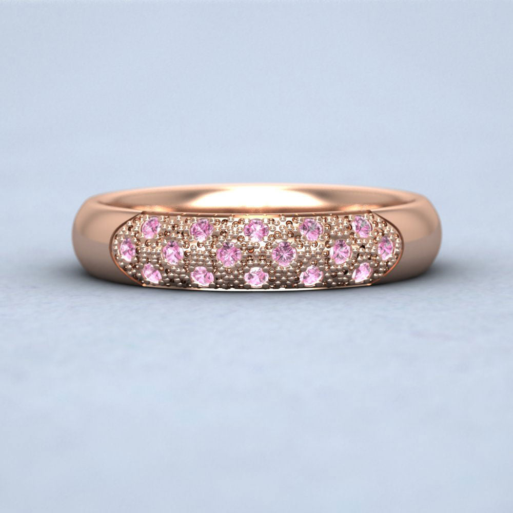 Pave Set Pink Sapphire 9ct Rose Gold 4mm Wedding Ring