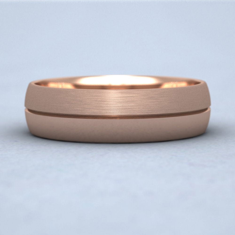 Matt And Polished Line Patterned 18ct Rose Gold 6mm Wedding Ring