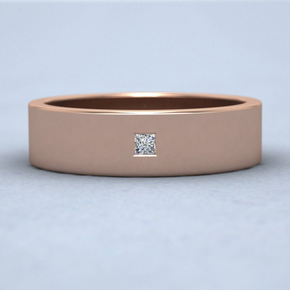 Single Stone Princess Cut Diamond Set 9ct Rose Gold 6mm Wedding Ring