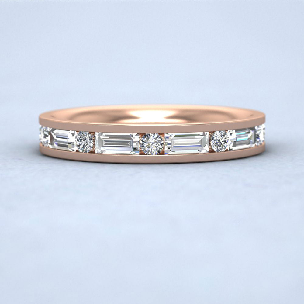 Channel Set Alternate Baguette And Round Diamond 18ct Rose Gold 3.5mm Ring