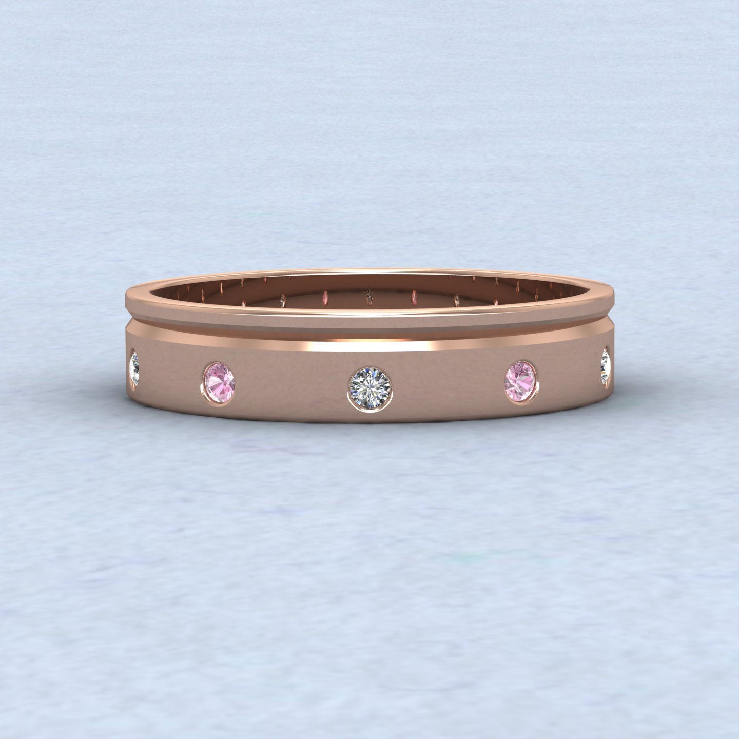 Diamond And Pink Sapphire Set 9ct Rose Gold 4mm Wedding Ring