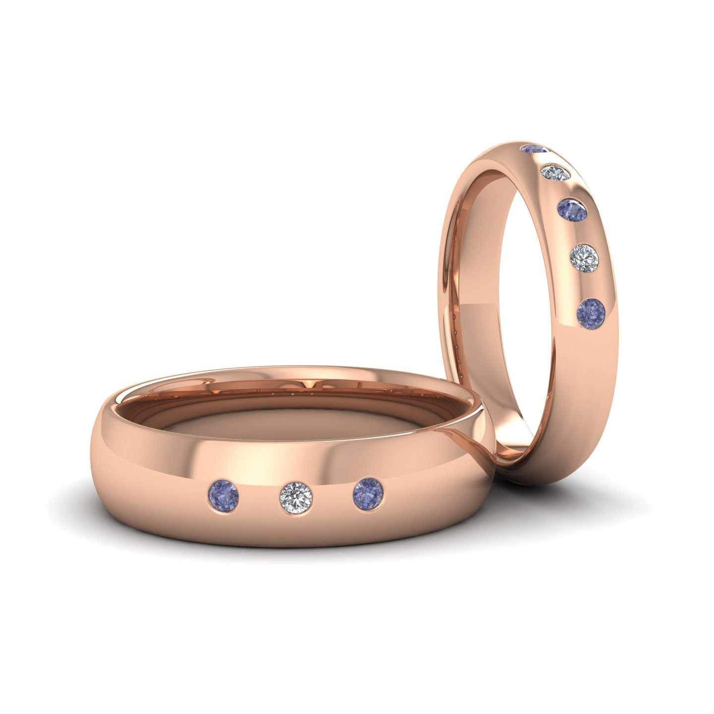 Blue Sapphire And Diamond Flush Set 9ct Rose Gold 4mm Wedding Ring