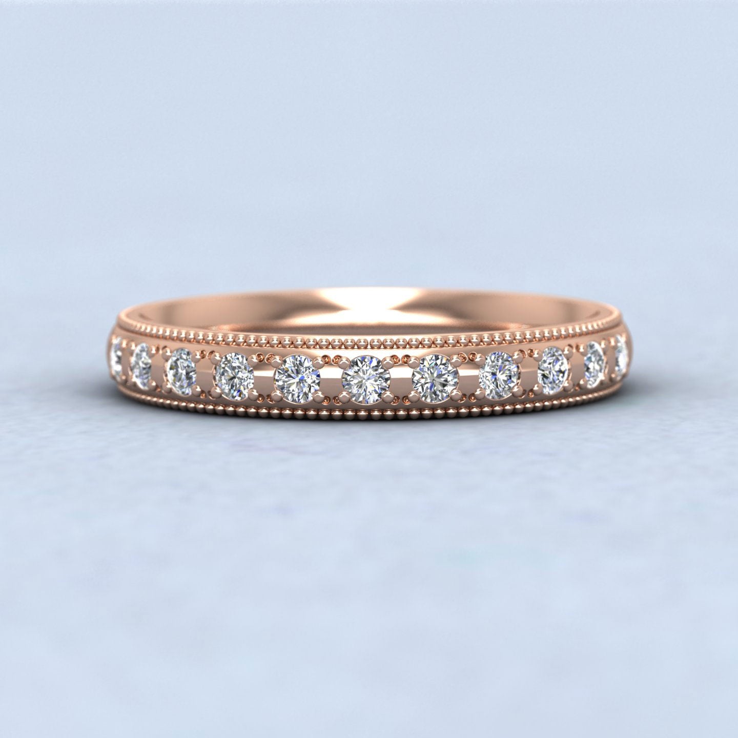 Diamond Set (0.24ct) With Millgrain Edge 18ct Rose Gold 3mm Wedding Ring