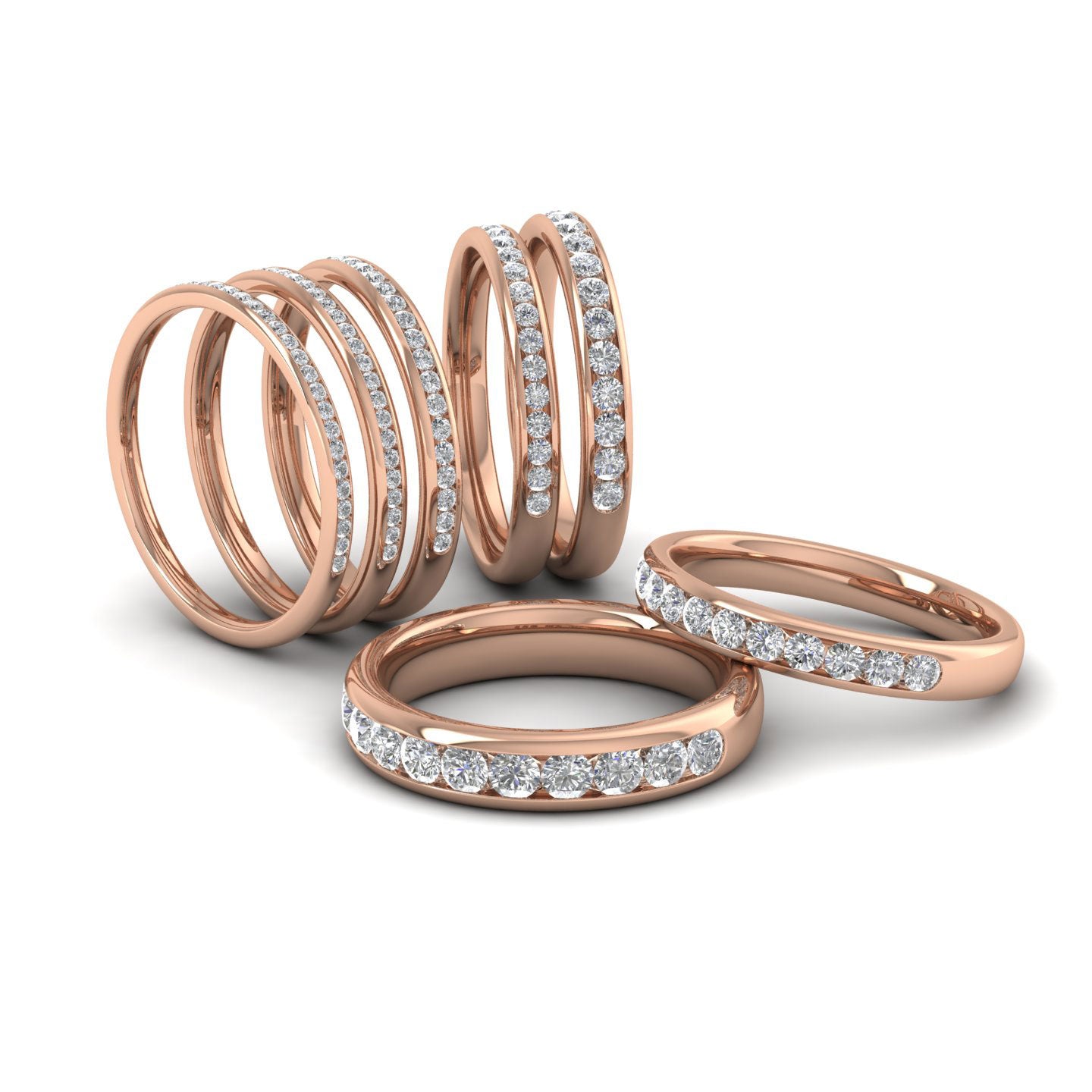Half Channel Set 0.49ct Round Brilliant Cut Diamond 18ct Rose Gold 3mm Ring